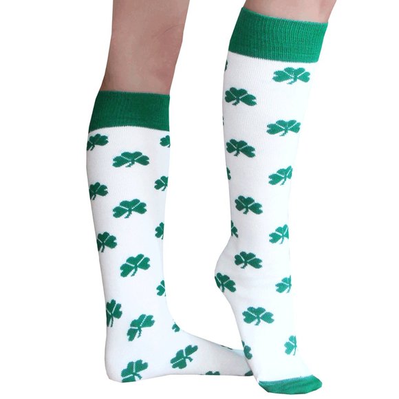 White/Green Shamrock Socks - Picture 2 of 2